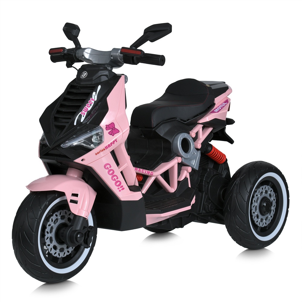 Мотоцикл M 5744EL-8 2 мот.35W, 1акум.12V12AH, MP3, TF, USB, кол.EVA, шкіра, муз., світло, рожевий.