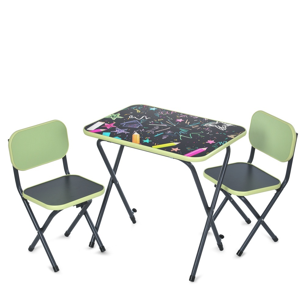 Столик Creative салатовий з 2 стільчиками, 59,5-44 см., складний, олівці.