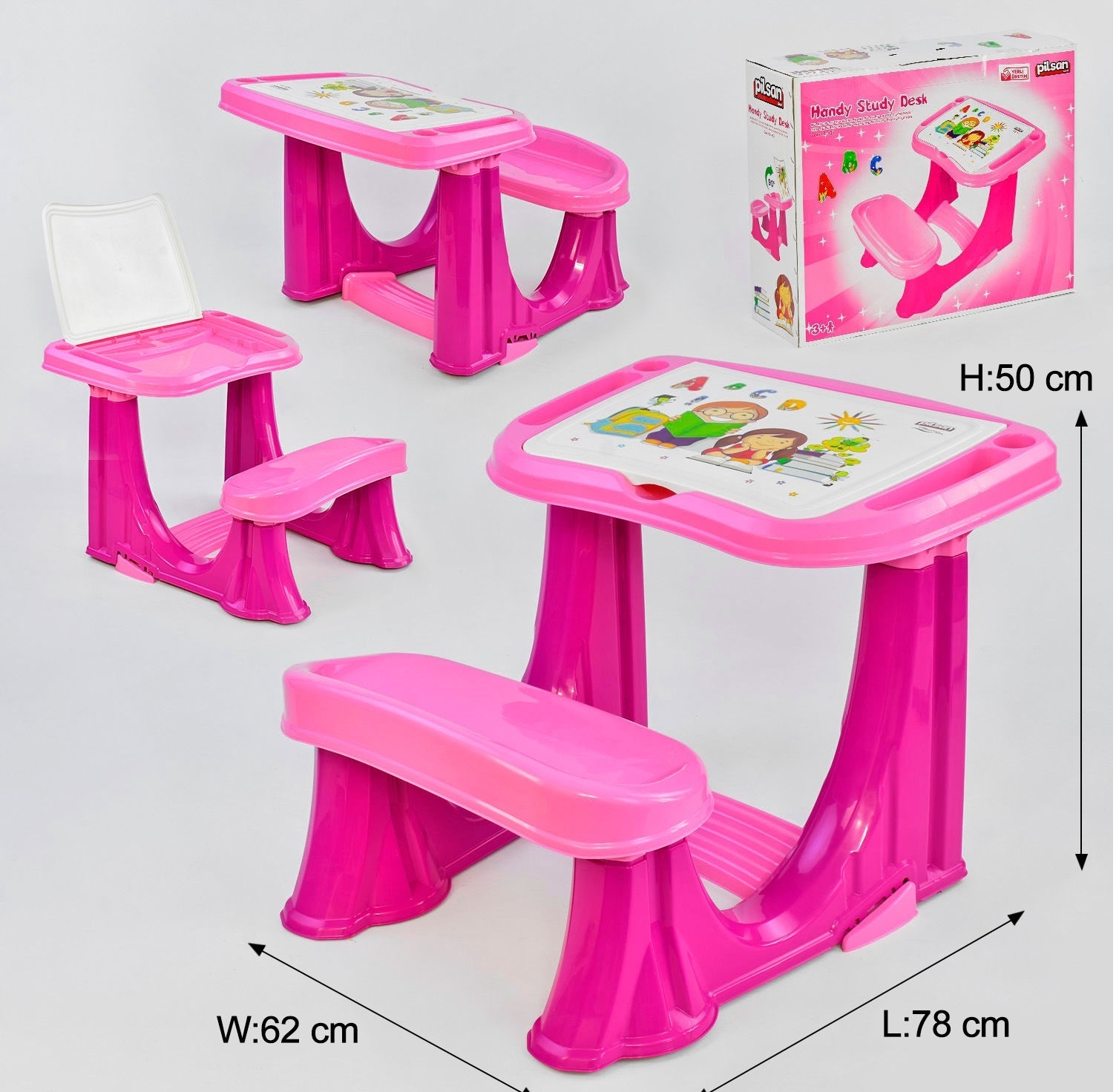 Парта учбова 03-433 (3) колір РОЖЕВИЙ, відкидна кришка, відсік з органайзером, в коробці