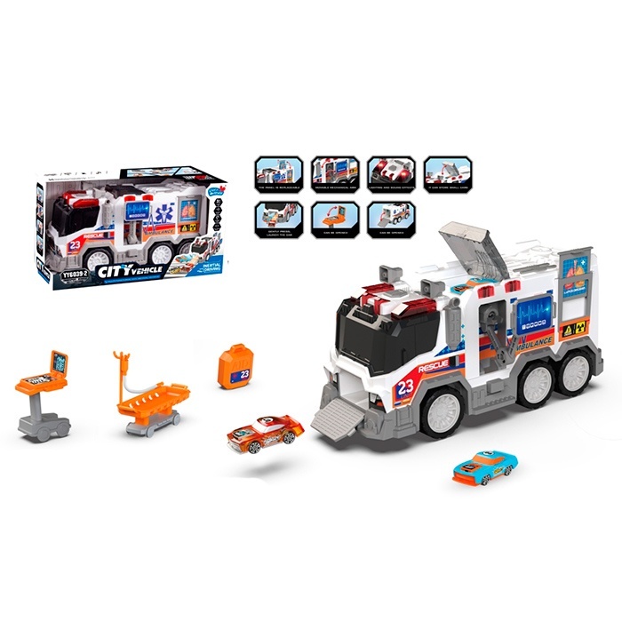 Транспорт спецслужб YY6039-2швидка допомога,інерц36см, зв,світ,маш6,5см2шт, бат(табл), в кор-ці