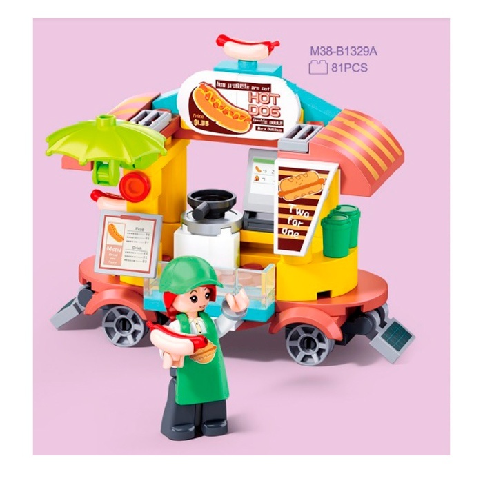 Конструктор SLUBAN M38-B1329A рожева серія, кафе на колесах, фігурка, 81 дет., кор., 12-12-6 см.