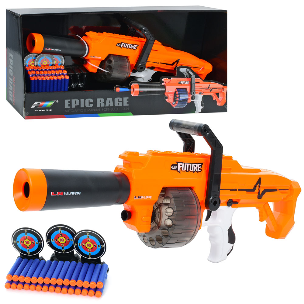 Автомат G10 м'які кулі-присоски 30 шт., мішені, бат., кор., 67,5-32-14 см.