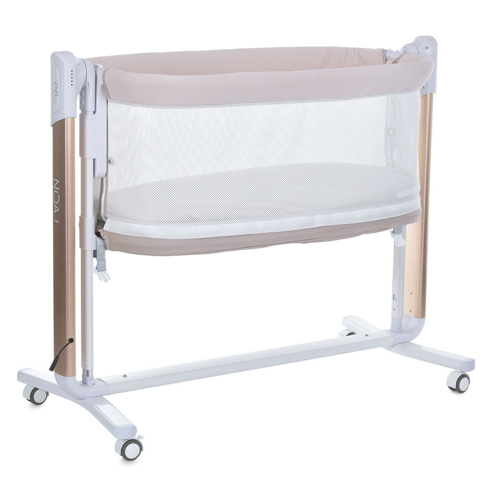 Ліжечко-манеж ME 1125-G NOA Beige дитяче, APP,LED екран,4кол.,мартрас,гойдалка,ремені,сумка,зол-беж.