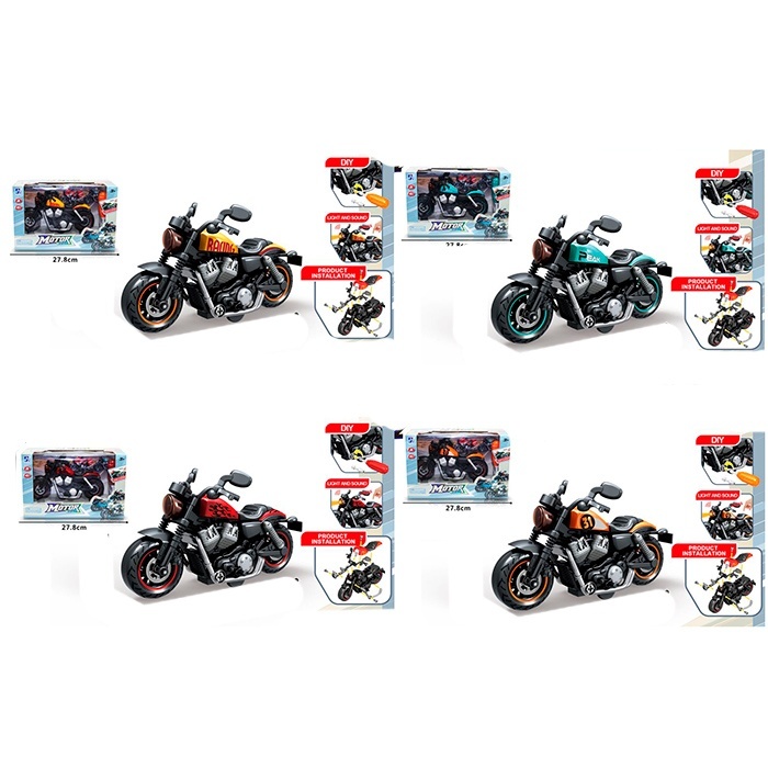 Конструктор 8080P-9-10-11-12 інерц, мотоцикл, викрутка, 4 види,муз.,світло,бат.(таб),кор.,28-17,5-12