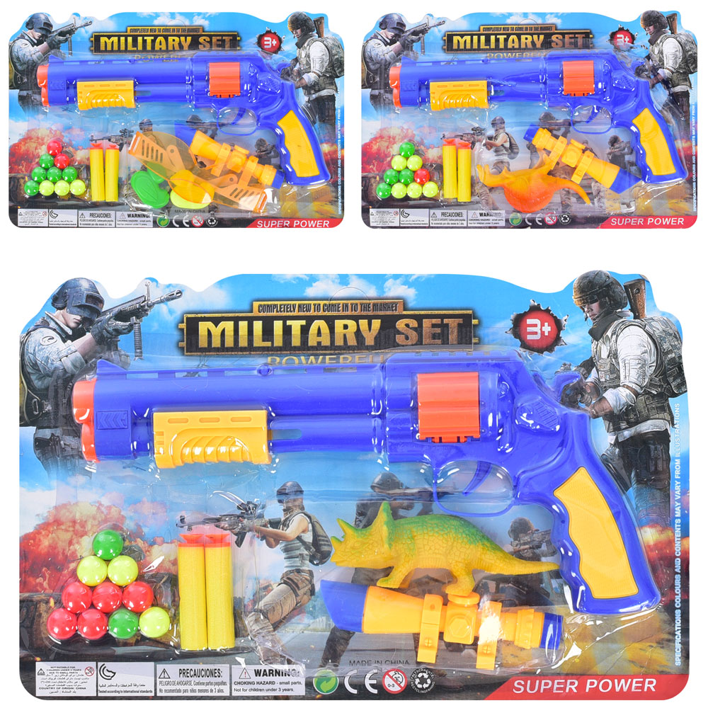 Револьвер 582-84 м'які кулі-присоски, кульки, качка/динозавр, мікс видів, лист, 33-21-5 см.