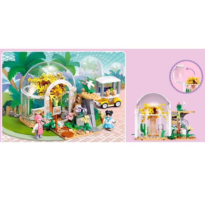 Конструктор SLUBAN M38-B1375 рожева серія,ботанічний сад,зелений будиночок,фігурки,299дет.,кор.,38-2