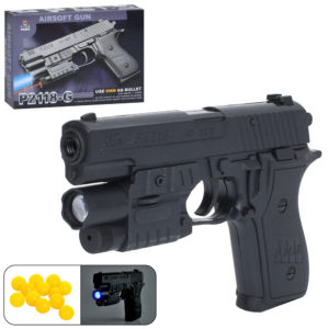 Пістолет K2118-G пластикові кулі, світло, лазер, на бат(табл), в кор-ці, 21-14,5-4см