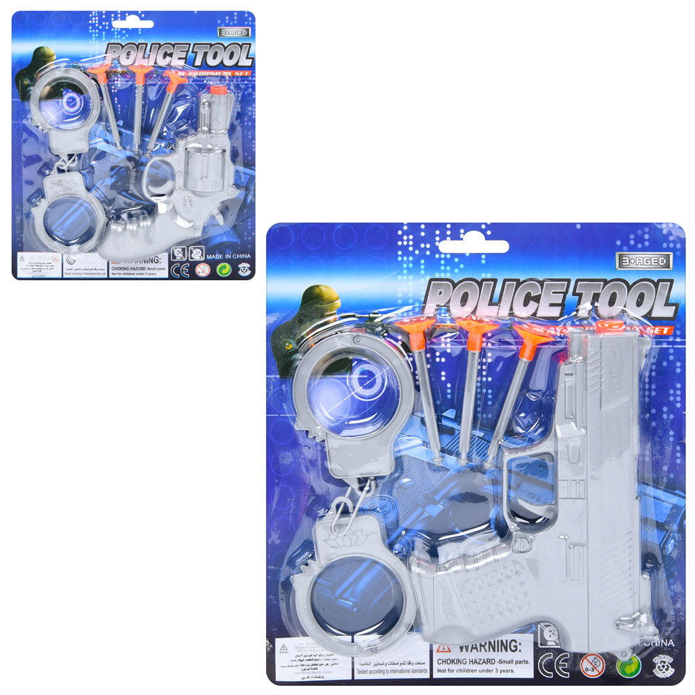 Набір зі зброєю 169F-S-2 поліція, пістолет, присоски 3 шт., наручники, 2 види, лист, 19-21,5-3 см.