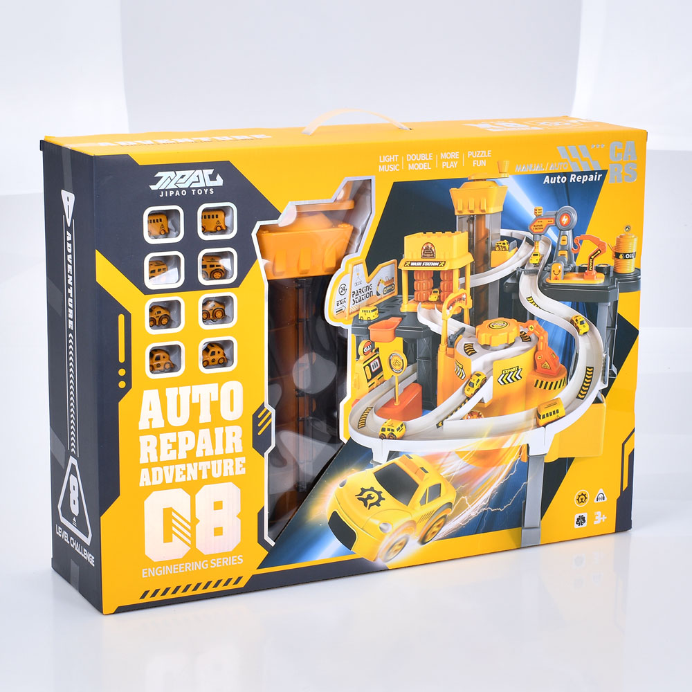 Трек JP588-13 СТО/автосервіс, ліфт,рух. деталі,машинки 8шт.,муз.,світло, бат.,кор.,57,5-41,5-14,5см.