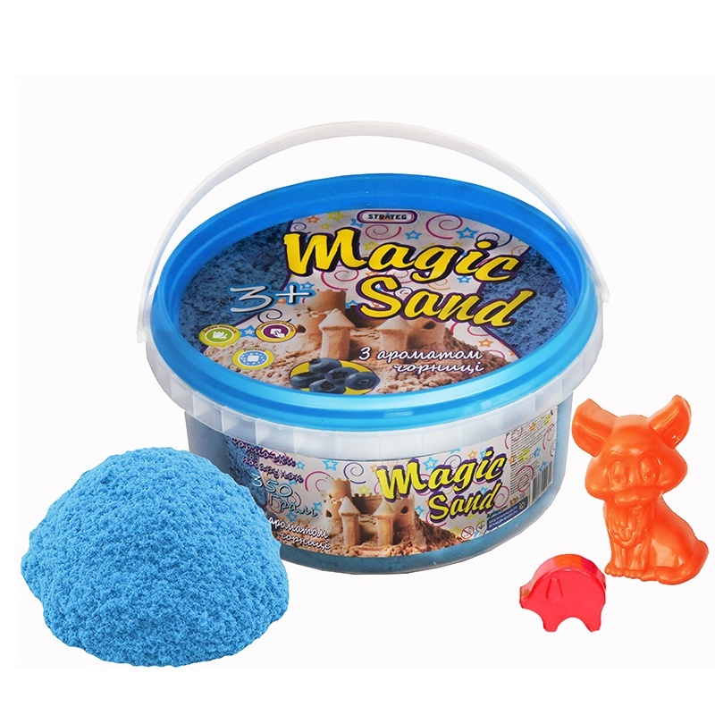 Magic sand блакитного кольору з ароматом чорниці у відрі 0,350 кг