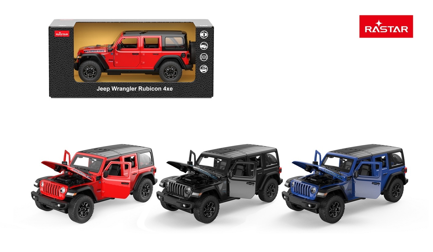Джип 64610 Jeep Wrangler Rubicon 4xe,1:24, метал,20см,відчин.двері/капот,гум.колеса,3 кольори,в кор.