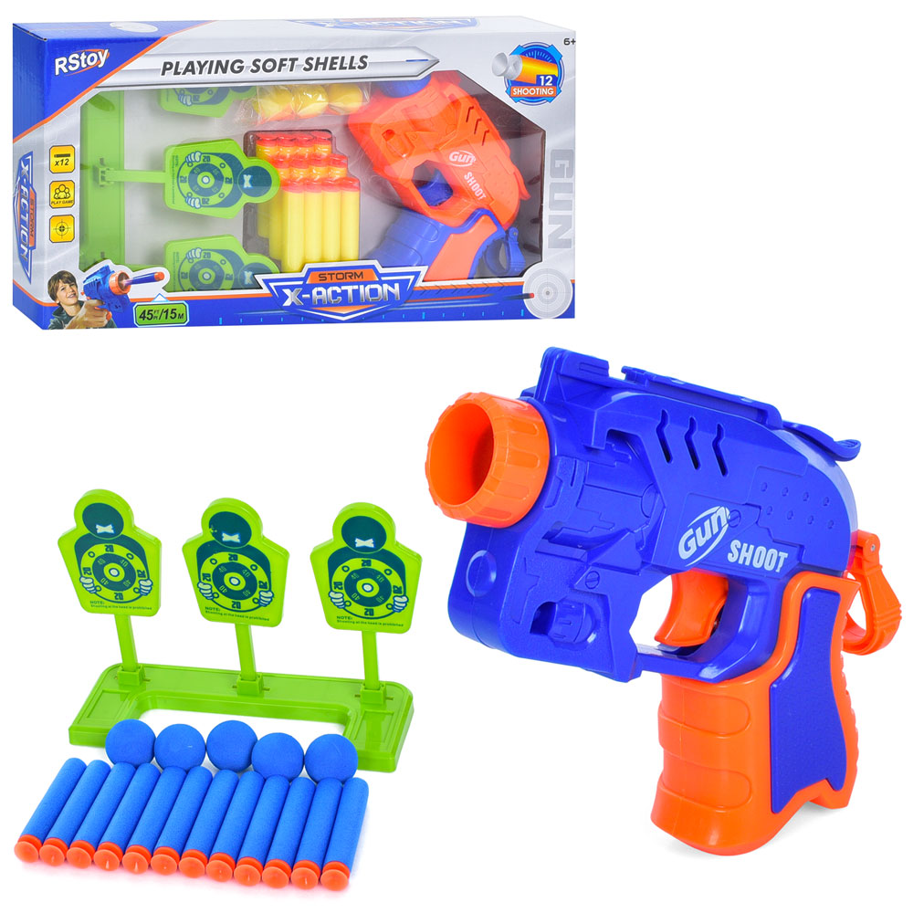 Набір з мішенню 6232-33 пістолет,мішень,кулі кульки 5шт.,м'які кулі присоски 12шт.,2 види,кор.,38,5-