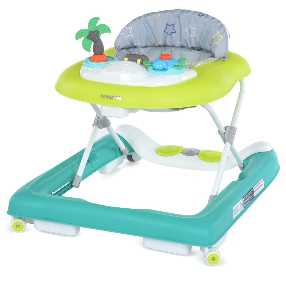 Ходунки ME 1103 PARADISE Tropical Green 3в1,муз.панель для ніг,пушер,кол.4шт.,муз.,світло,салат-зел.