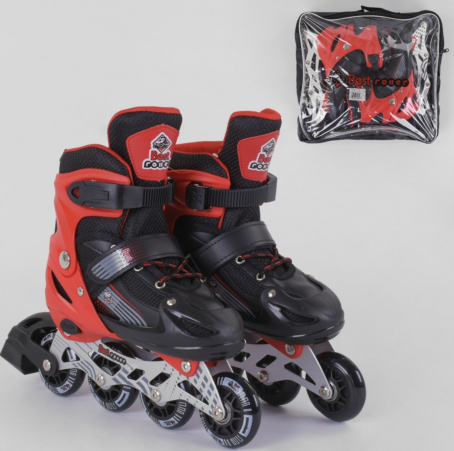 Ролики 70047-М Best Roller / розмір 34-37 / колір ЧЕРВОНИЙ колеса PVC, ПЕРЕДНЄ КОЛЕСО СВІТЛО, в сумці, d коліс - 7 см