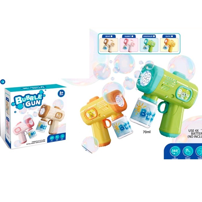 Мильні бульбашки ME-239 (36шт) пістолет, 13см, світло, запаска 7-4,5см, 4 кольори, на бат-ці, в кор-ці, 13,5-13,5-6см