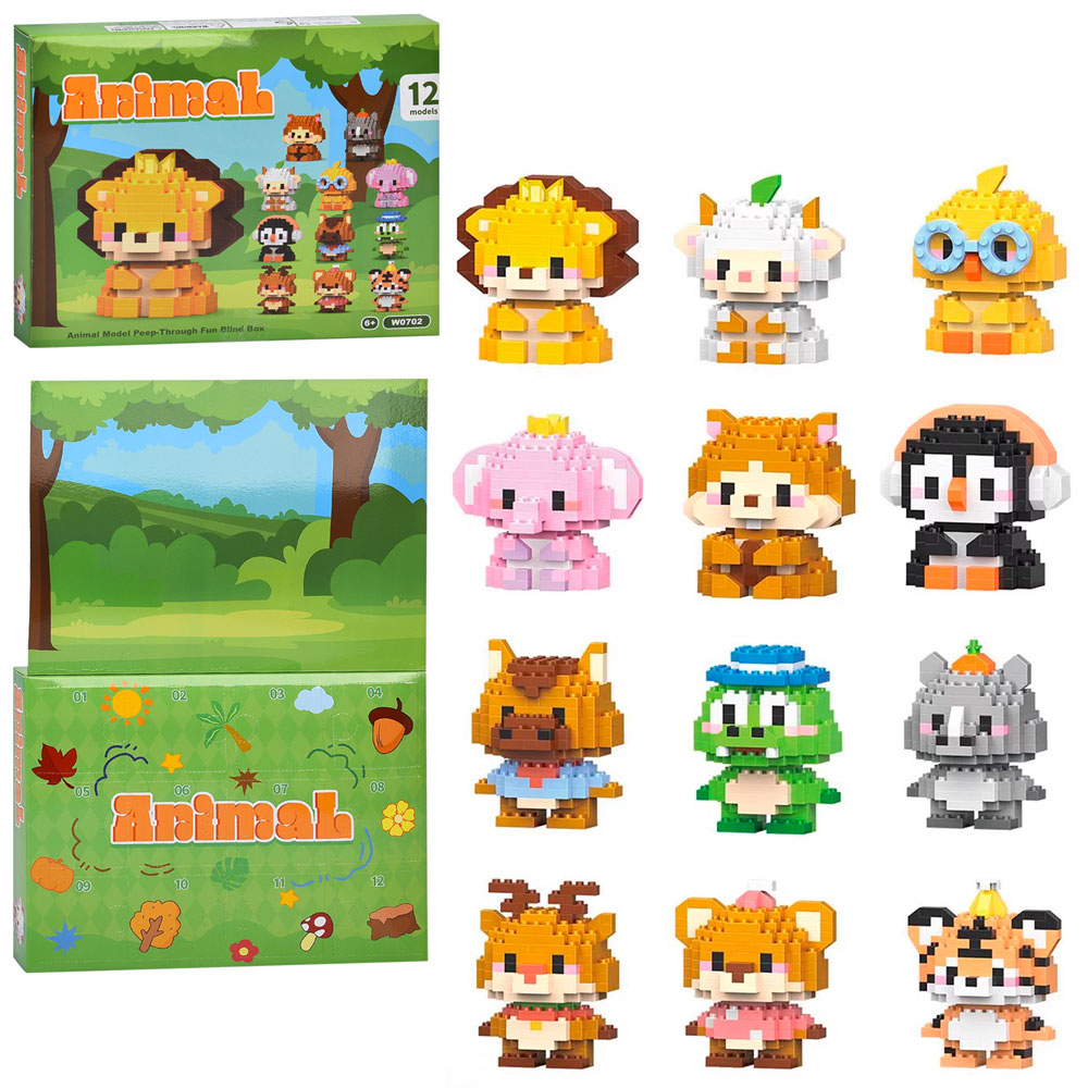 Конструктор W0702дикі тварини, 12шт, адвент-календар, в кор-ці, 29,5-22,5-5см