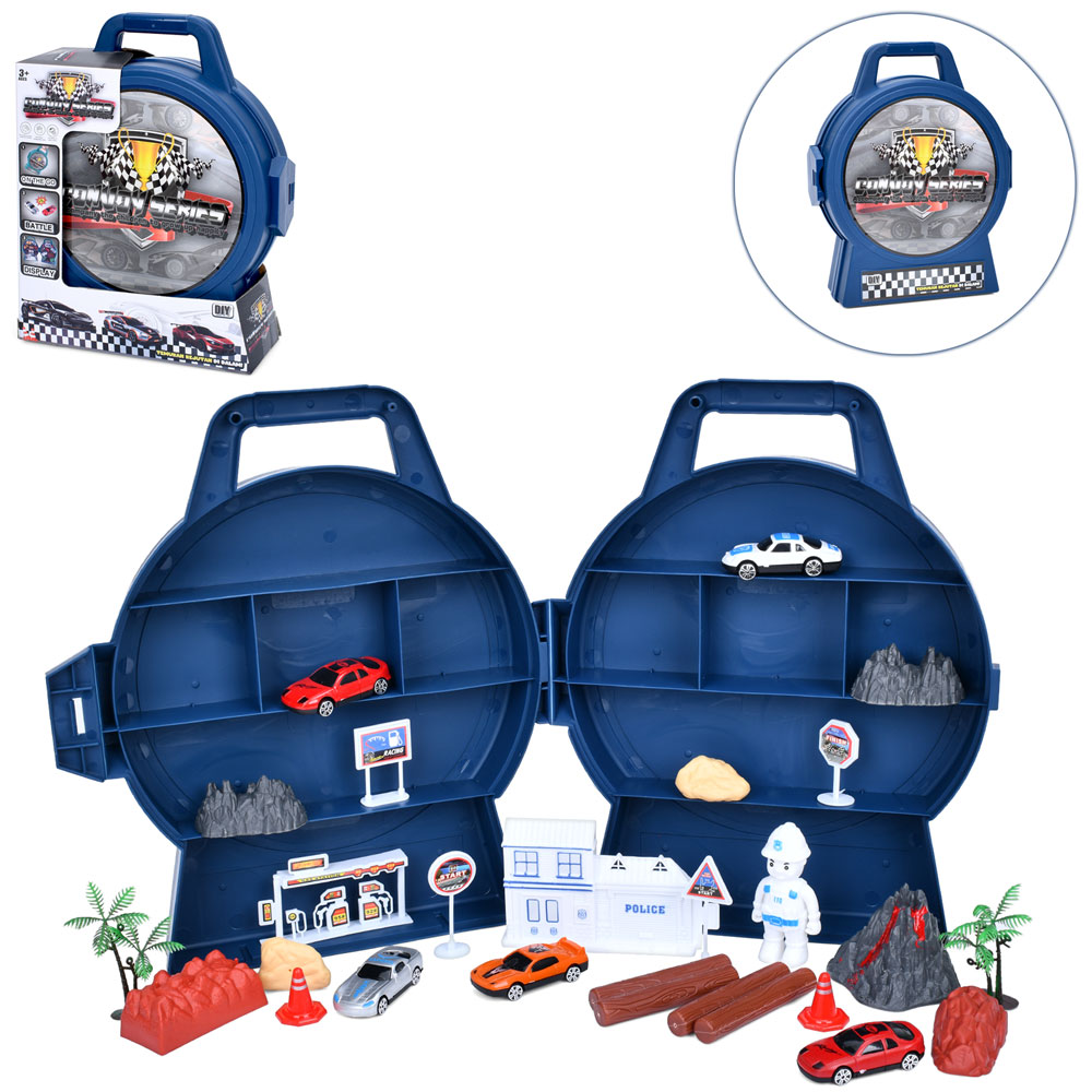 Набір з транспортом F777-A2 чемодан-гараж, машини, фігурка, дорожні знаки, кор., 26,5-34-8,5см.
