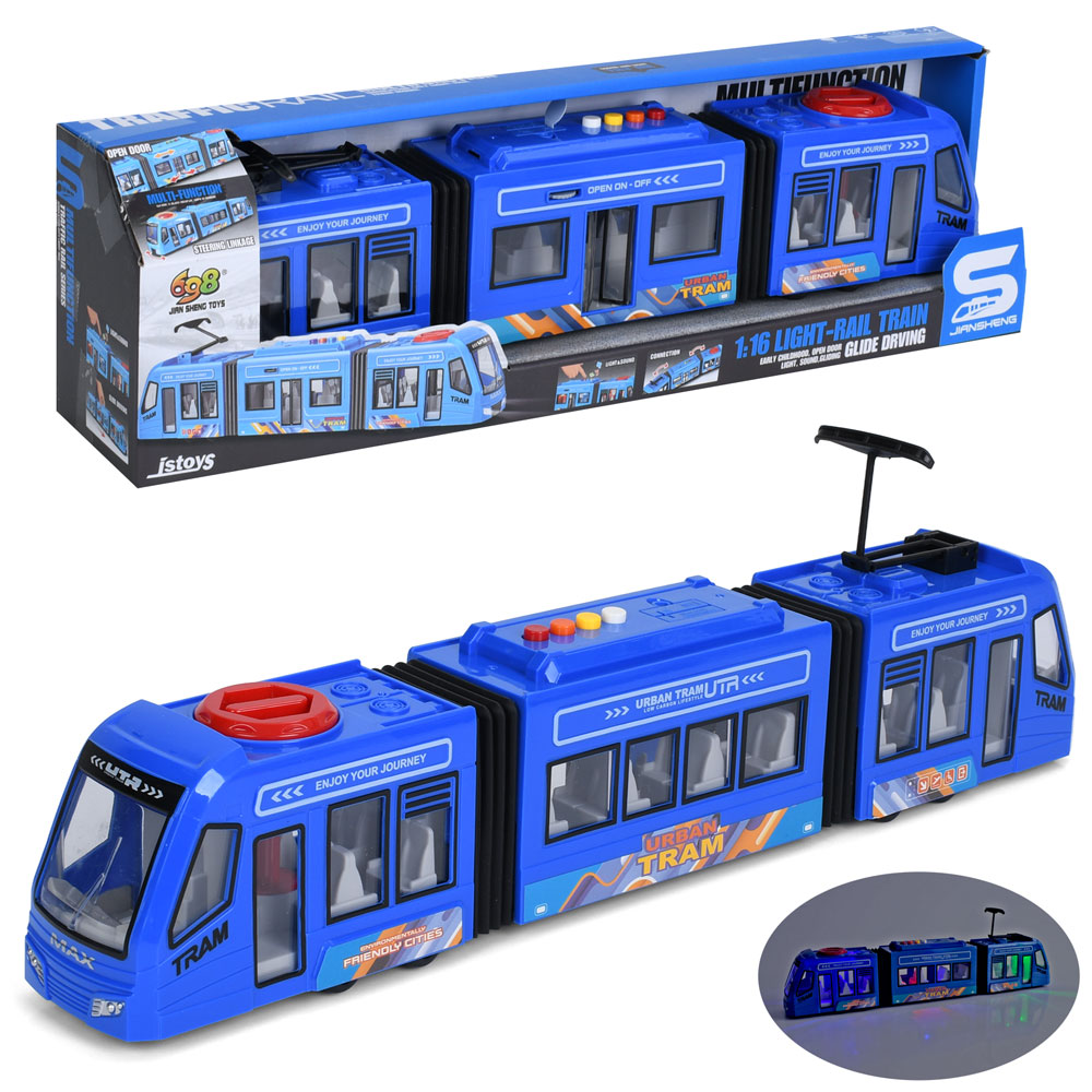 Трамвай JS164B інерц,1:16, звук,світ,відчиняються двері,бат.кор. 44,5-13-9см