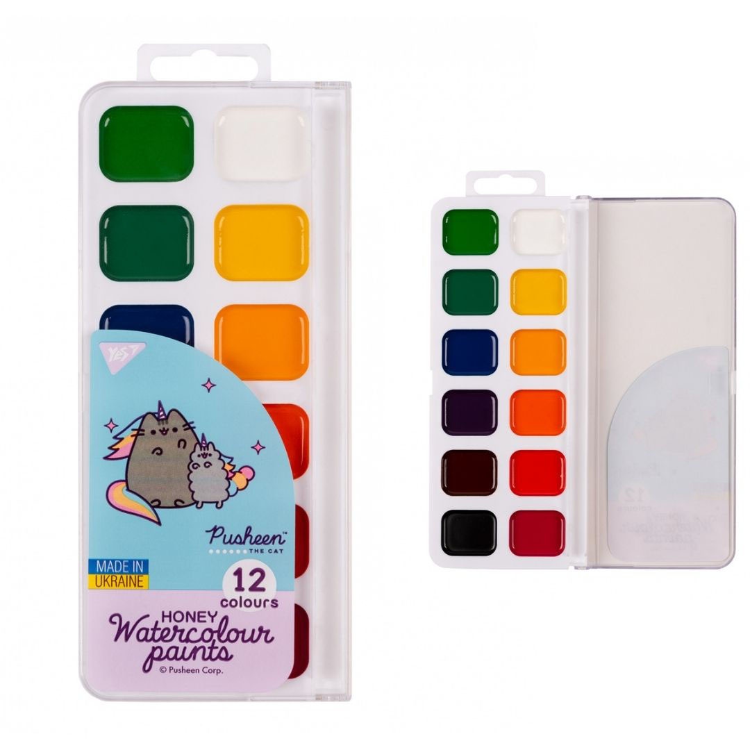 Фарби акварельні Yes Pusheen 12 цв. медові б/п