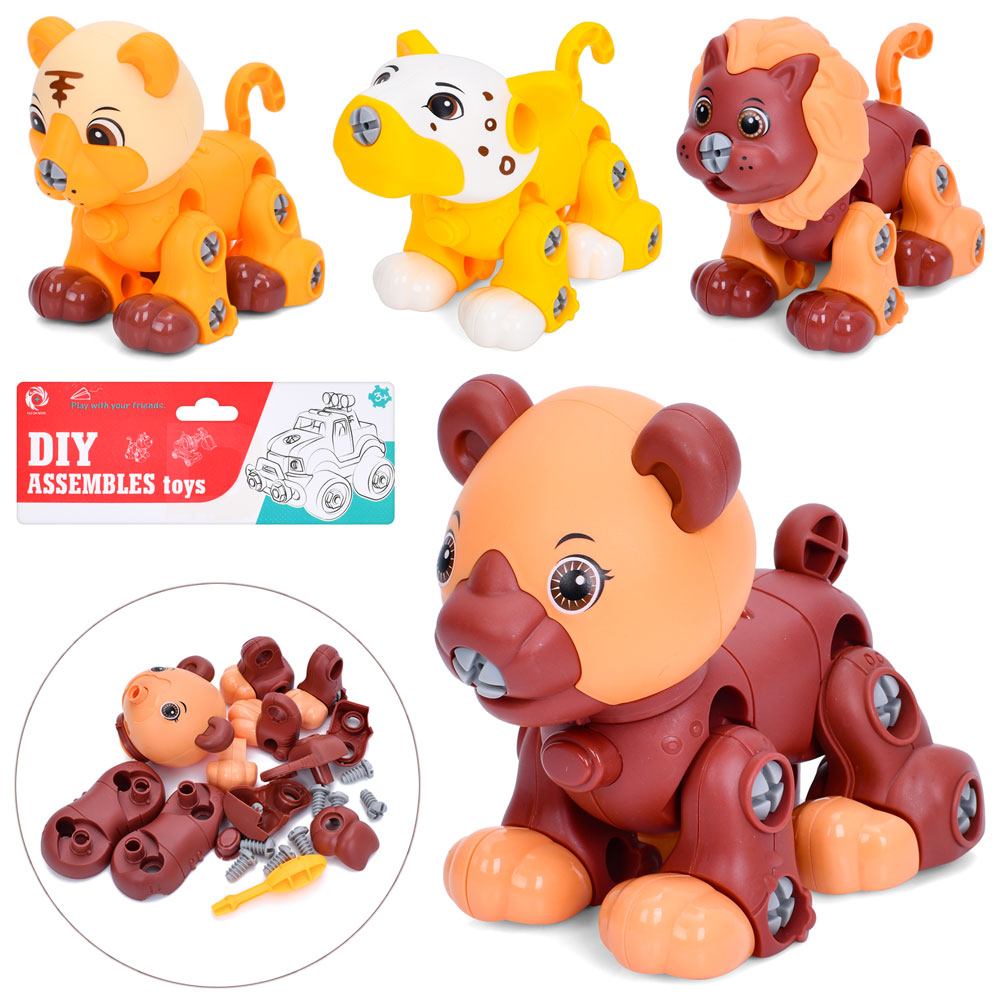 Конструктор 330-1-2-3 на шурупах, тварина, викрутка, 4 види, кул., 19,5-20-9 см.