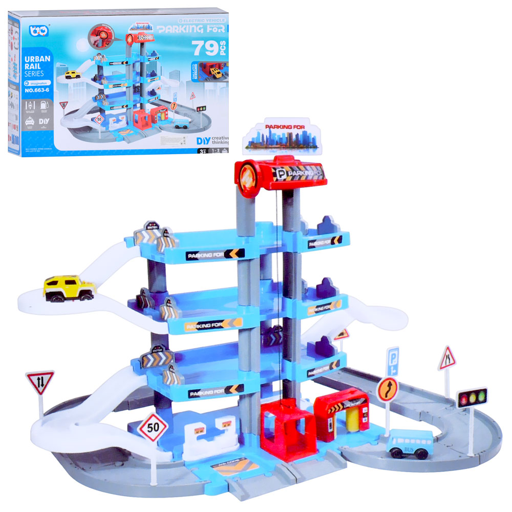 Гараж 663-6 4 кольори, 79 дет., машинка, ліфт, бат., кор., 63-18-42 см.