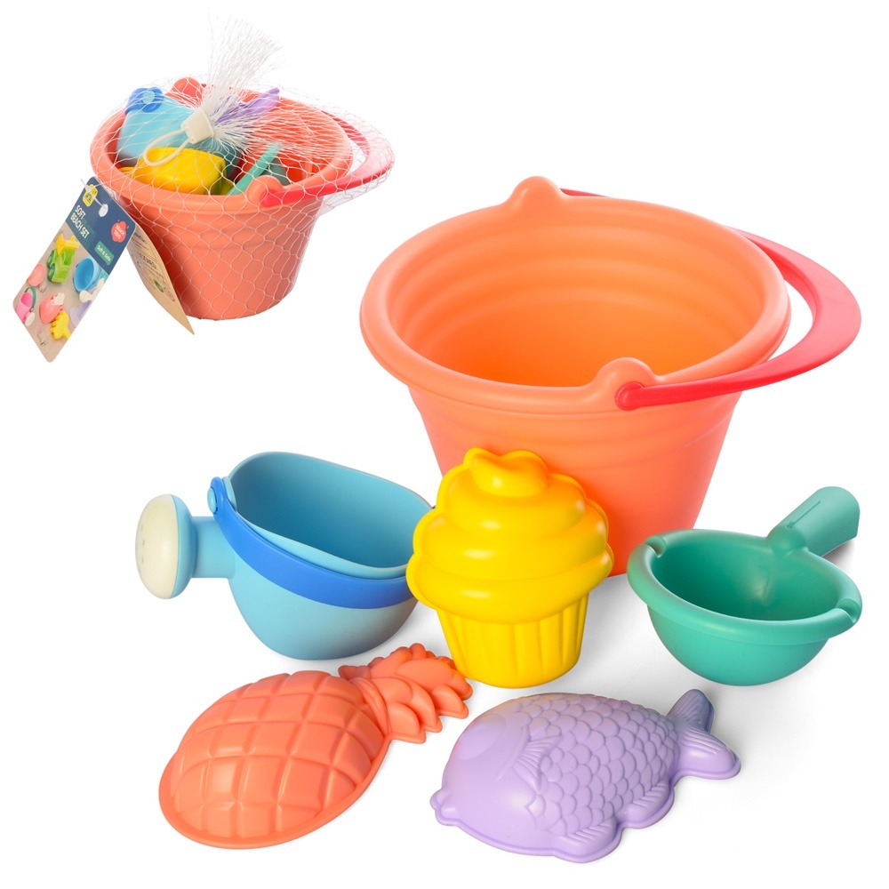 Набір для пісочниці HG-816 відро, лійка, лопатка, формочки, сітка, 13-20-17 см.