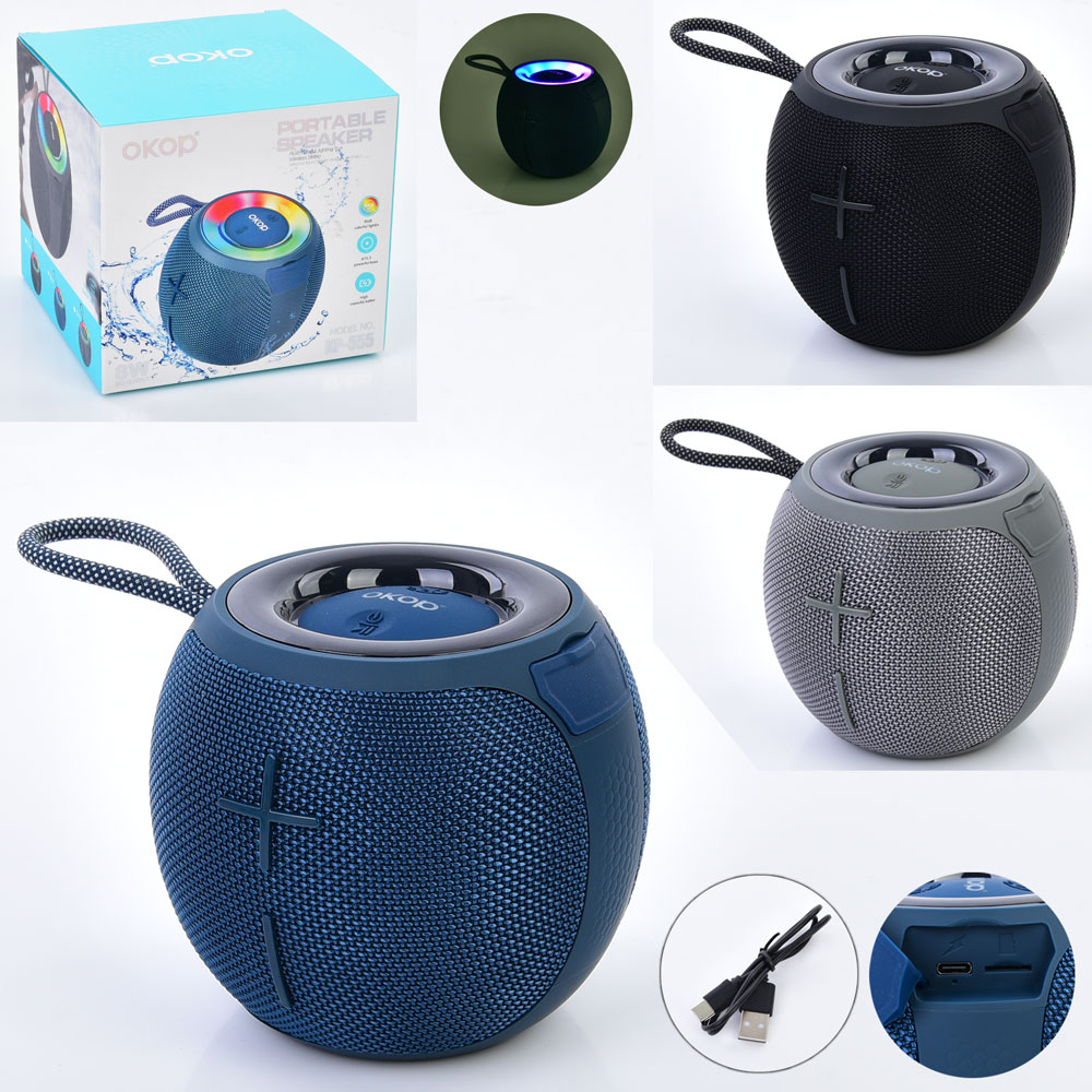 Колонка FG231107023D акум.,1200mA,8W,TFслот,Bluetooth,USB,FM,світло,мікс кольорів,кор.,13-12-12,5см,