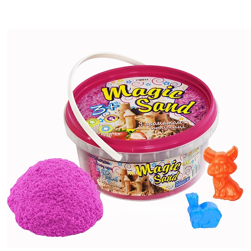 Magic sand рожевого кольору з ароматом полуниці у відрі 0,350 кг