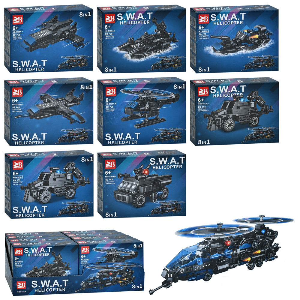 Конструктор 9195A військовий транспорт, 89дет, в кор.,8в1(вертоліт),8шт(8видів) в дисп.,39-14,5-18см