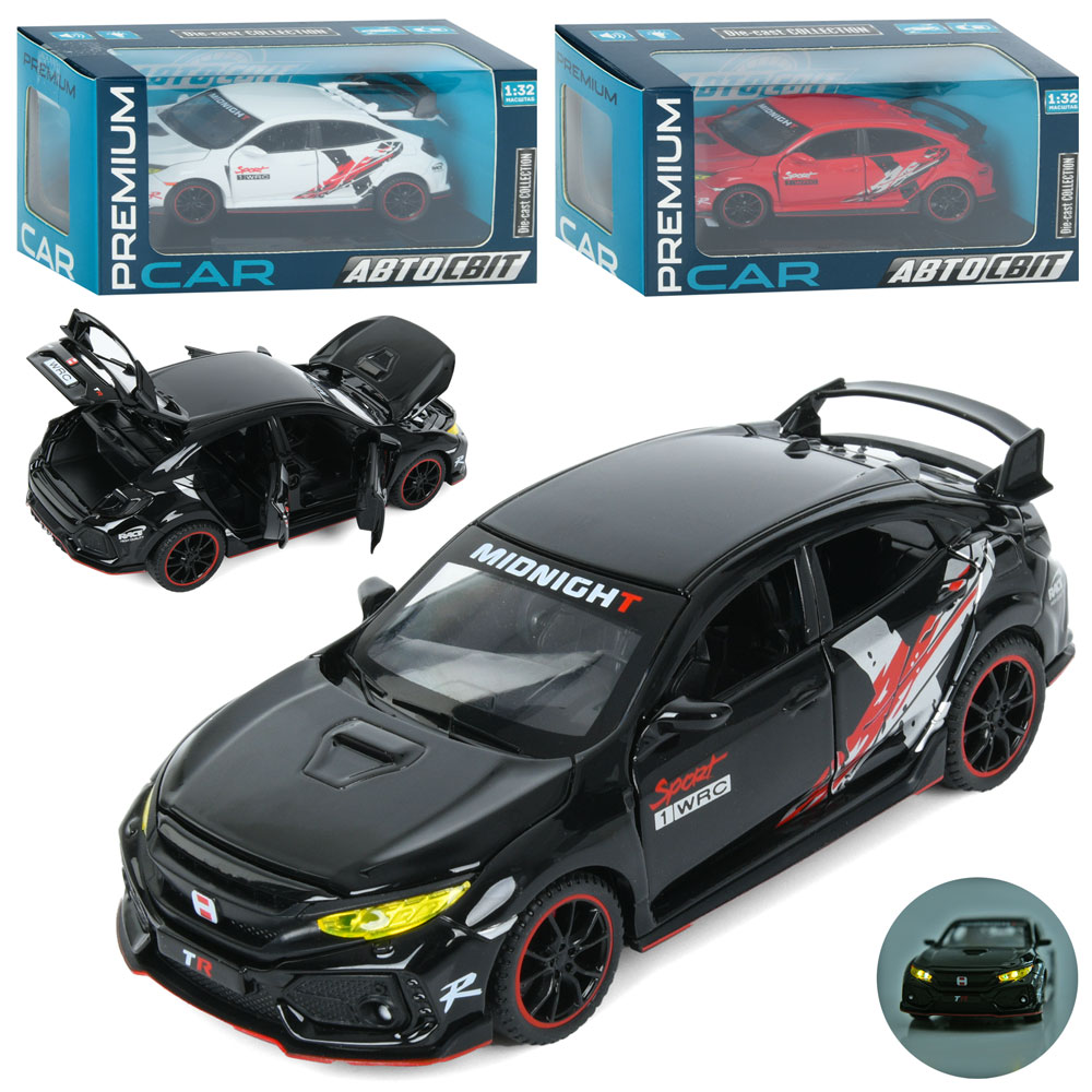 Машина AP-1878 АвтоСвіт,1:32, мет.,інерц.,відчин. двері/багажник/капот,3кольори,муз.,світло,бат.,кор