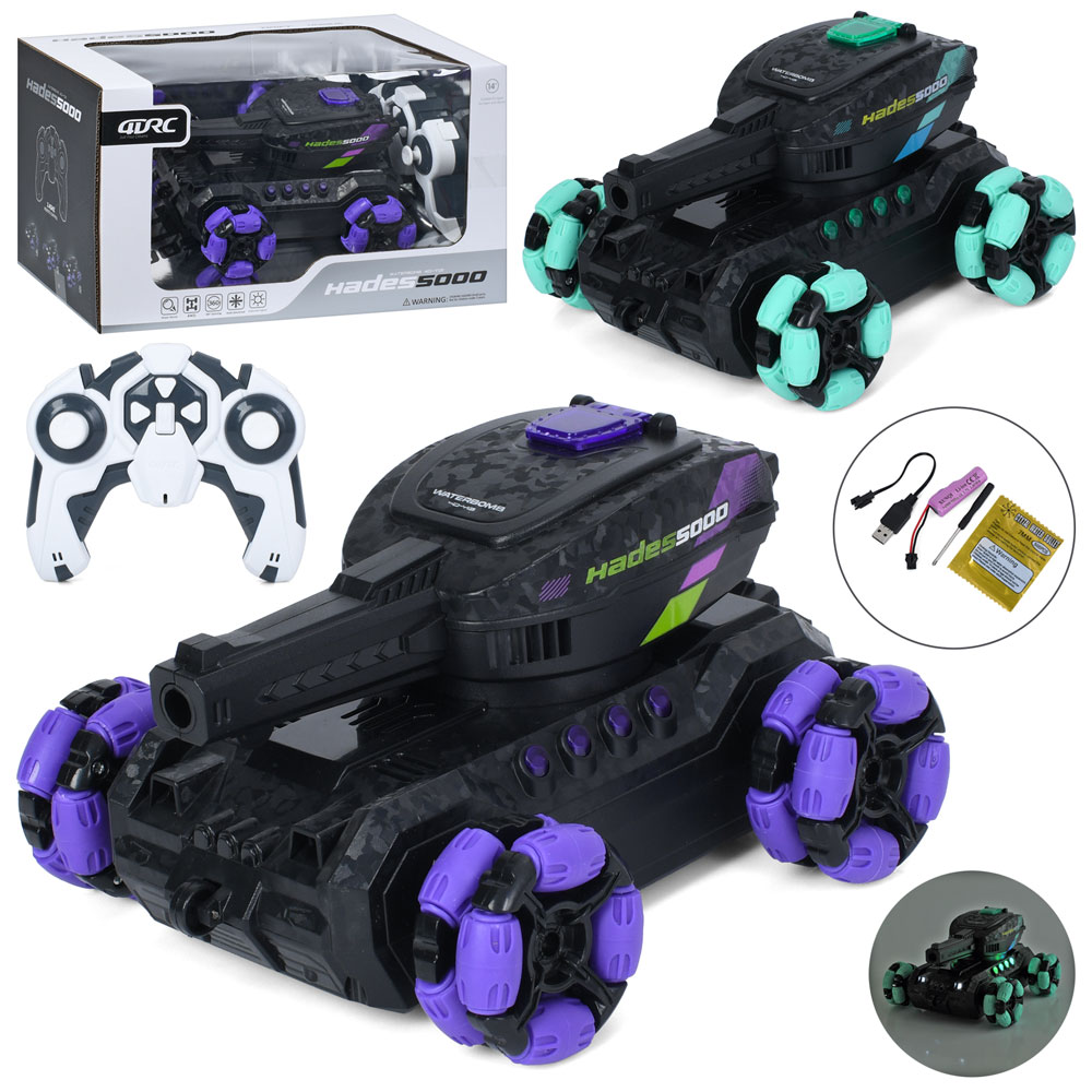 Танк 4D-Y13 радіокер.,акум,стріляє водяними кулями,колеса-ролики,360,4х4,USB,2кольори,муз,світло,кор