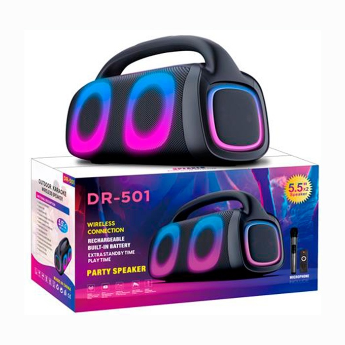 Колонка DR-501 2х5,5 дюйм, акум., пульт, мікрофон, FM, BТ, TFслот, MP3, світло, USB,кор.,52-28-22см.