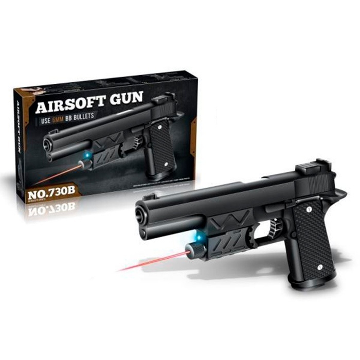 Пістолет 730B 24,5см, пластикові кулі, світло, лазер, бат.(табл), кор., 28-17-4,5см