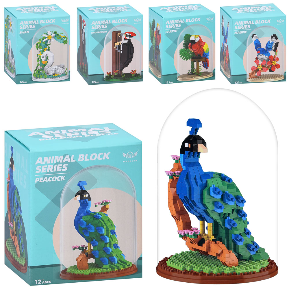 Конструктор MG1368B/C/D/E-MG1366E птах, колба, 5 видів, в кор-ці, 13-17-13см