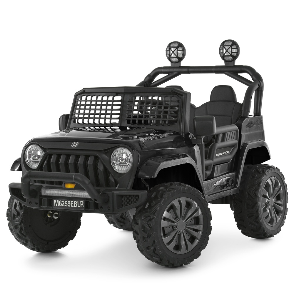Джип M 6259EBLR-2(24V) радіок2,4G, 2мотор35W,1акум24V7AH,BT,MP3,USB,TF,EVA, муз.,світло,шкіра,чорний