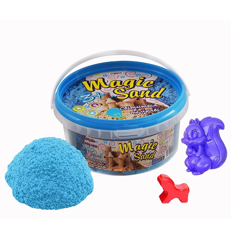Magic sand блакитного кольору, що світиться у темряві, у відрі 0,350 кг