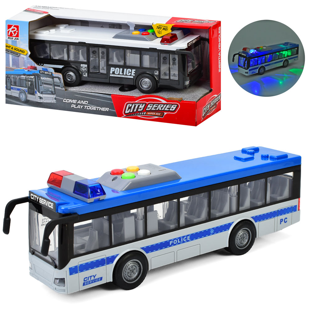 Автобус RJ5513AB інерція, 28см, 1:16, поліція, відчиняються двері, звук, світло, гумові колеса,2види