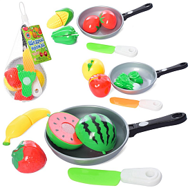 Продукти 4013D на липучці, 3шт., сковорідка, ніж, 3види (овочі/фрукти), сітка, 20-12-6см. - 1 - smarttoys.com.ua