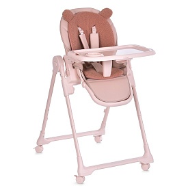 Стільчик ME 1037 CRYSTAL Bear Pink для годування, 5-точ. ремені,матрац,4 колеса,шкіра,букле рожевий - 1 - smarttoys.com.ua