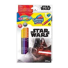 Олівці кольорові трикутні двосторонні 12 шт х 24 кол., чинка,  COLORINO/STAR WARS/24/ - 1 - smarttoys.com.ua