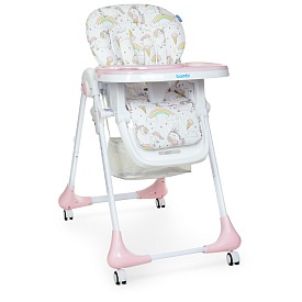 Стільчик M 3233 Unicorn Pink для годування, 5точ.ремені, столик висув., 4колеса, єдиноріг, рожевий. - 1 - smarttoys.com.ua