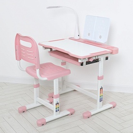 Парта M 5068-8-2 регул. висота, підставка для книги, лампа, рожевий. - 1 - smarttoys.com.ua
